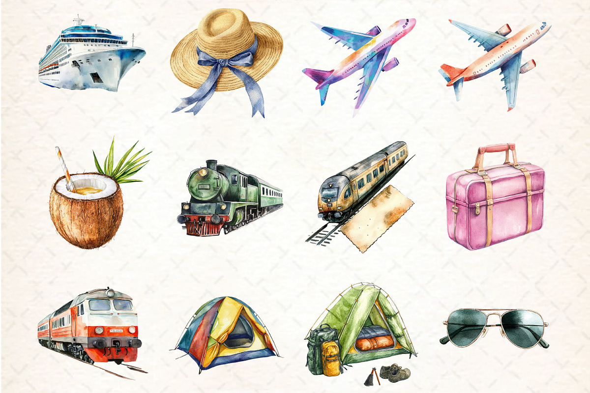 Watercolor Travel Clipart, an Illustration by DreamCafeArt (Photo 5 of 5)
