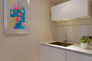 Kitchen interior stock photo containing beige and cabinet