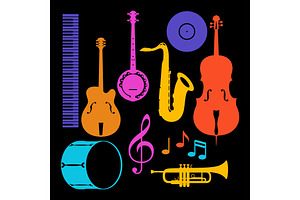 Set Of Musical Instruments. Jazz, Blues And Classical Music