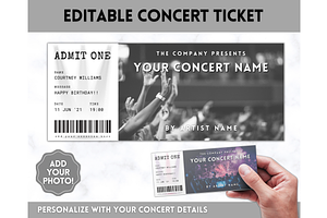 Editable Concert Ticket Template, a Templates & Theme by Templatables