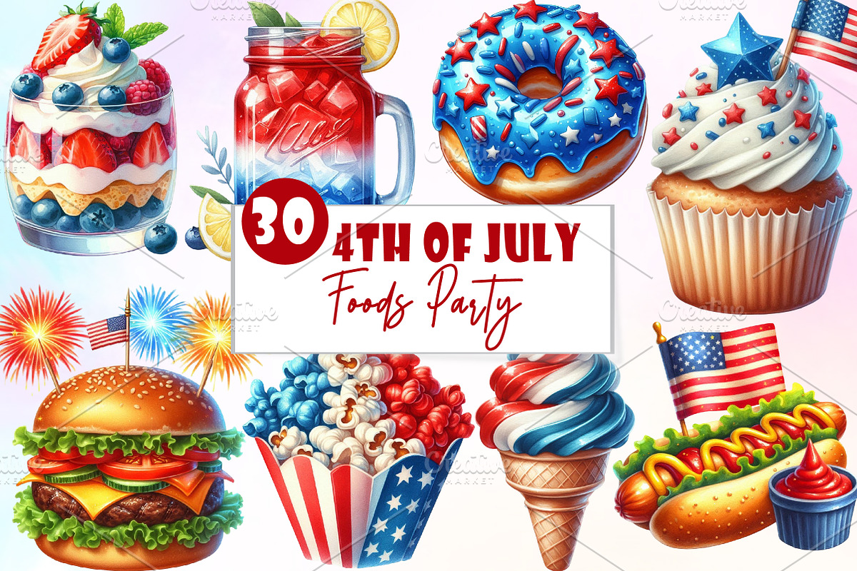 4th of July Foods Party Clipart, an Illustration by Watercolor design (Photo 1 of 5)