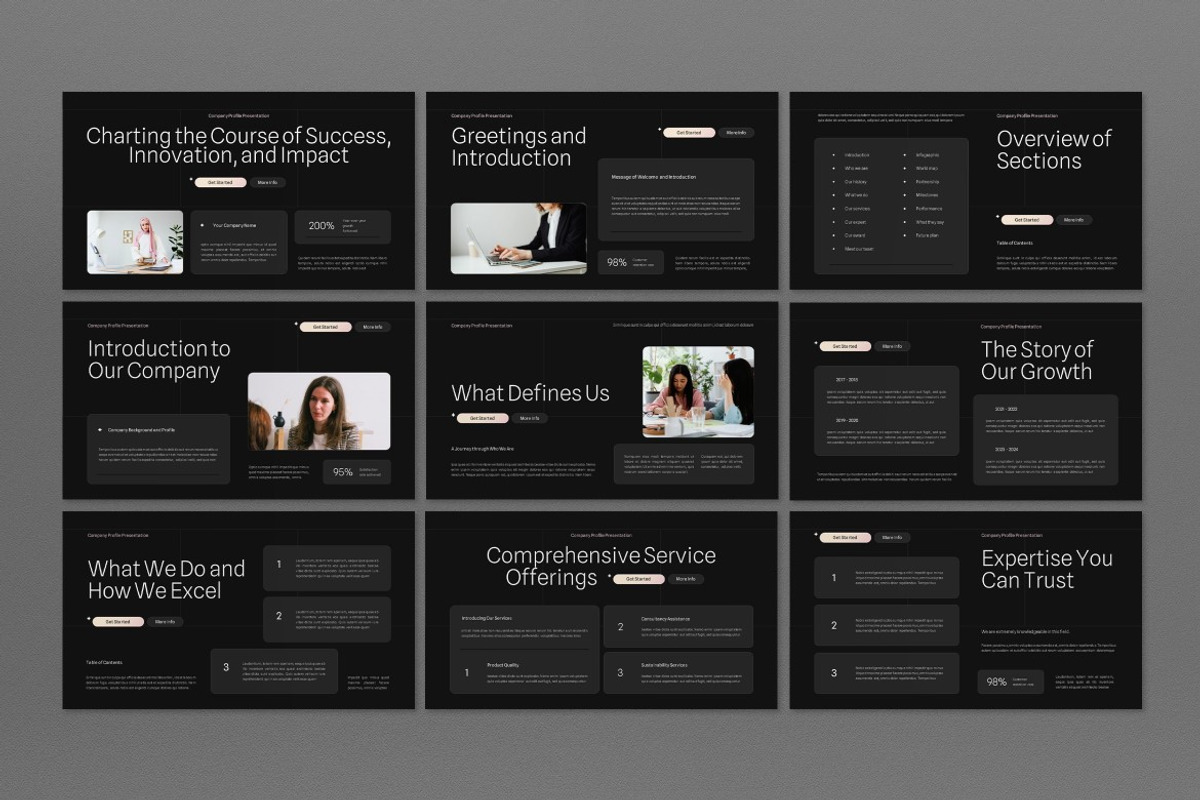 Gray Company Profile Google Slide, a Presentation Template by graphicook (Photo 3 of 8)