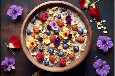 Wholesome Muesli oats fruits topview, a Food & Drink Photo by Ylivdesign