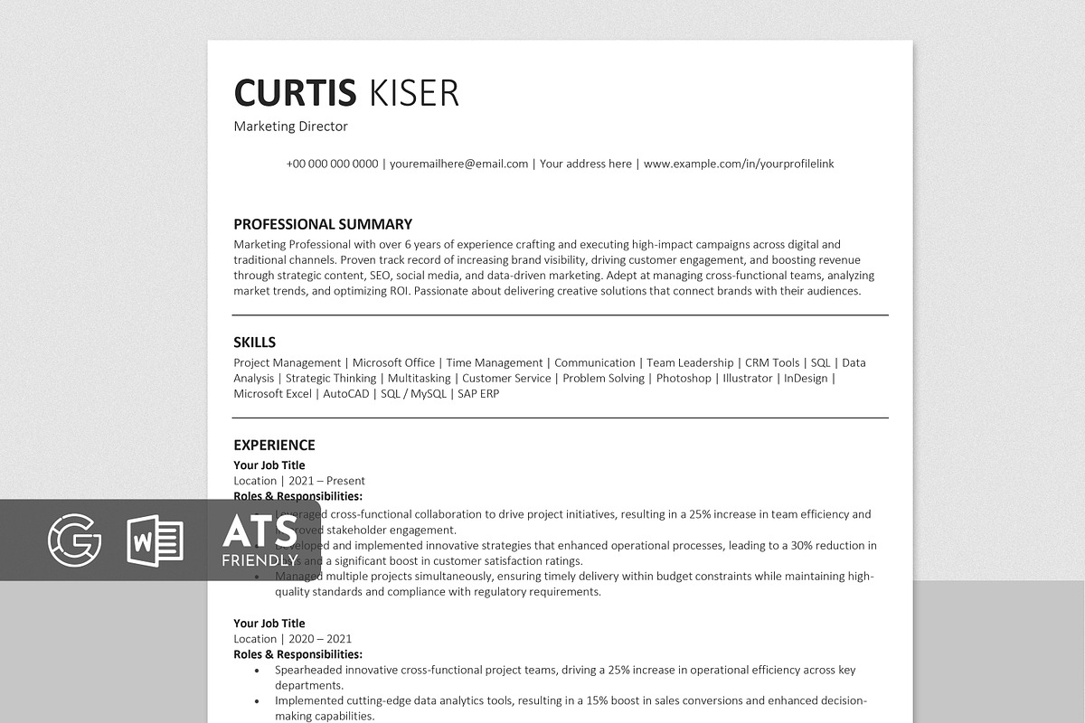 ATS Friendly Resume / CV Template, a Resume Template by Anjum Ilyas (Photo 1 of 9)