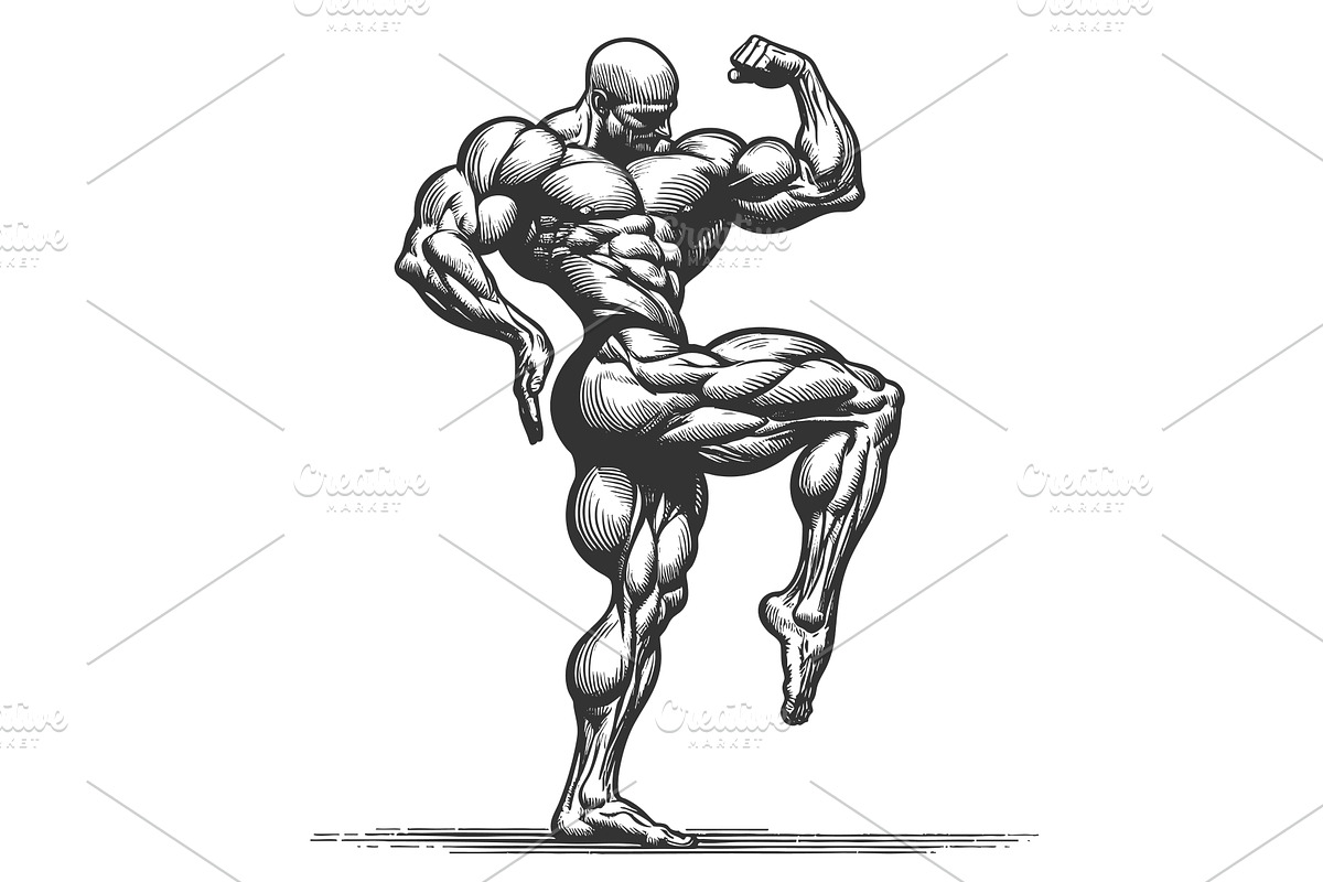 Muscular Bodybuilder Flexing in, a Sport Illustration by AlexArt