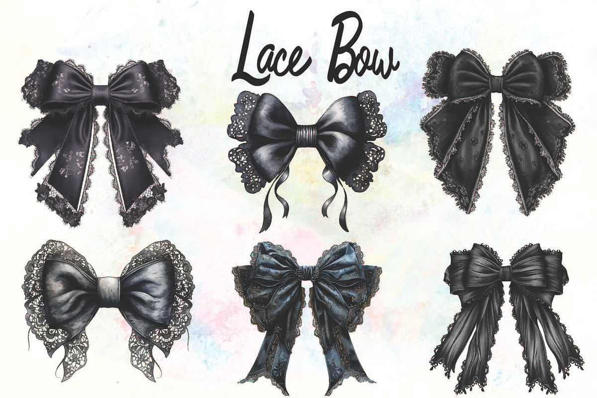 Coquette Black Lace Bows Clipart, an Object Graphic by Little Mango (Photo 3 of 4)