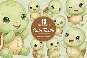 15 Bundle Watercolor Cute Turtle, an Animal Illustration by Morspective