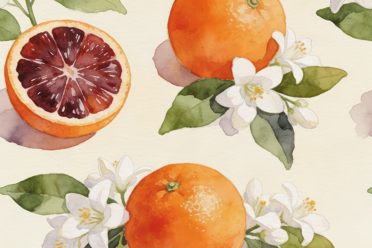 Blood Orange & Blossom Pattern, a Decorative Illustration by Virgo Studio