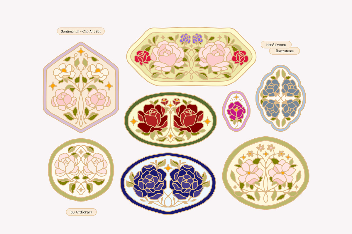 SENTIMENTAL Vintage Floral Logo Set, an Object Graphic by Artflorara (Photo 6 of 13)