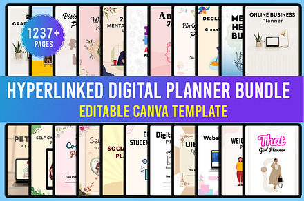 Hyperlinked Digital planner bundle, a Stationery Template by Designmela01