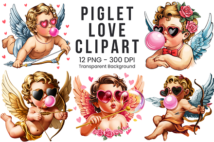 Cupid with Bow and Bubblegum Clipart, an Illustration by Sleepy Aster