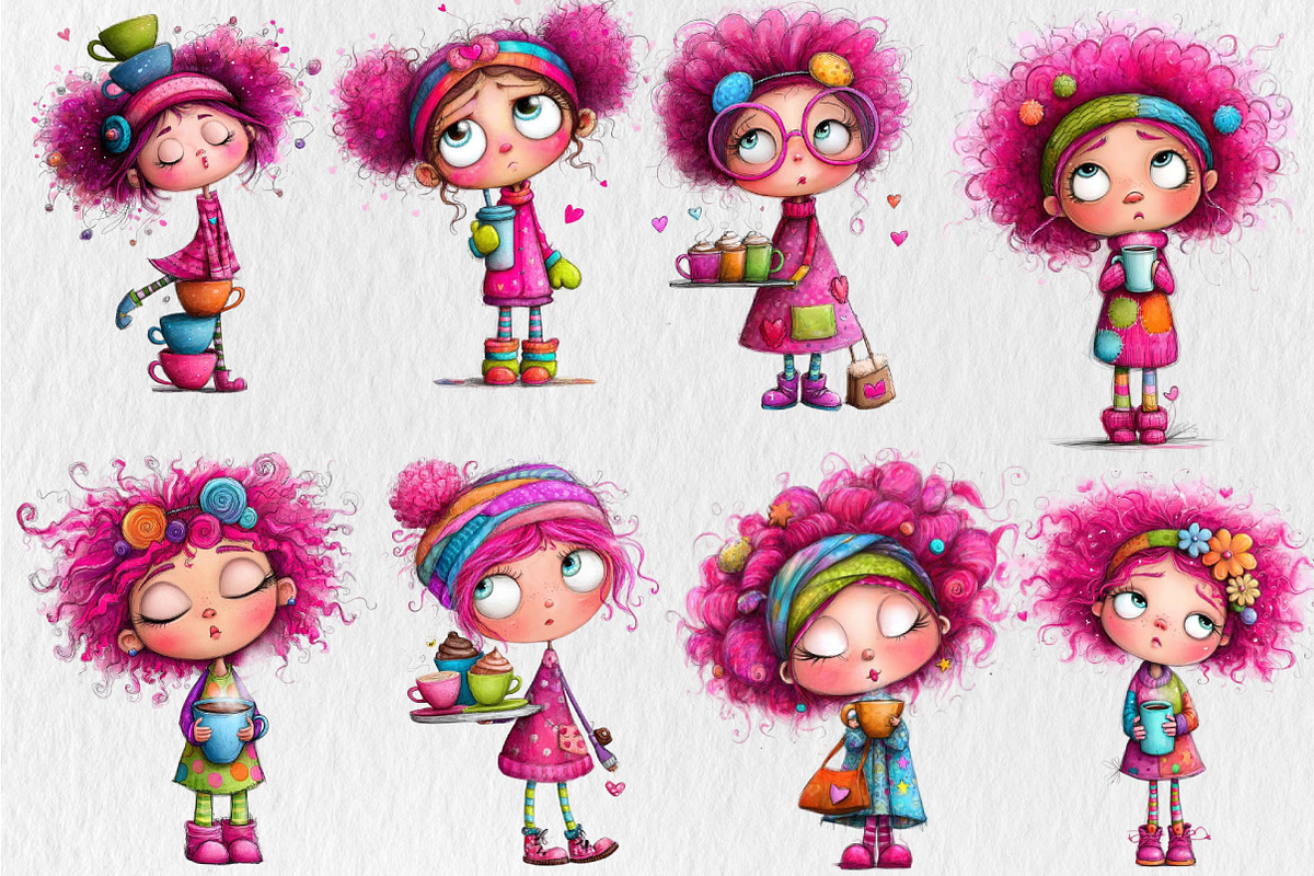 Whimsical Coffee Girl Clipart, a Seasonal Illustration by Rose Art (Photo 4 of 6)