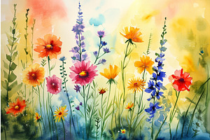 Blooming Watercolor Wildflowers