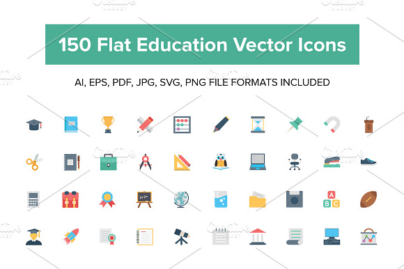150 Flat Education Vector Icons