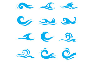 Water Wave Icons Set. Ocean & Marine