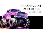 Watercolor Monster Truck Clipart PNG, a Transportation Illustration by BrushstrokeArtGB (Thumbnail 6 of 9)
