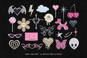 Y2K Metallic Sticker Illustrations