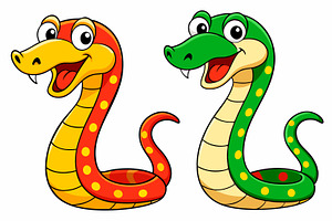 Colorful Cartoon Snakes with Red and, an Animal Illustration by Imamul001