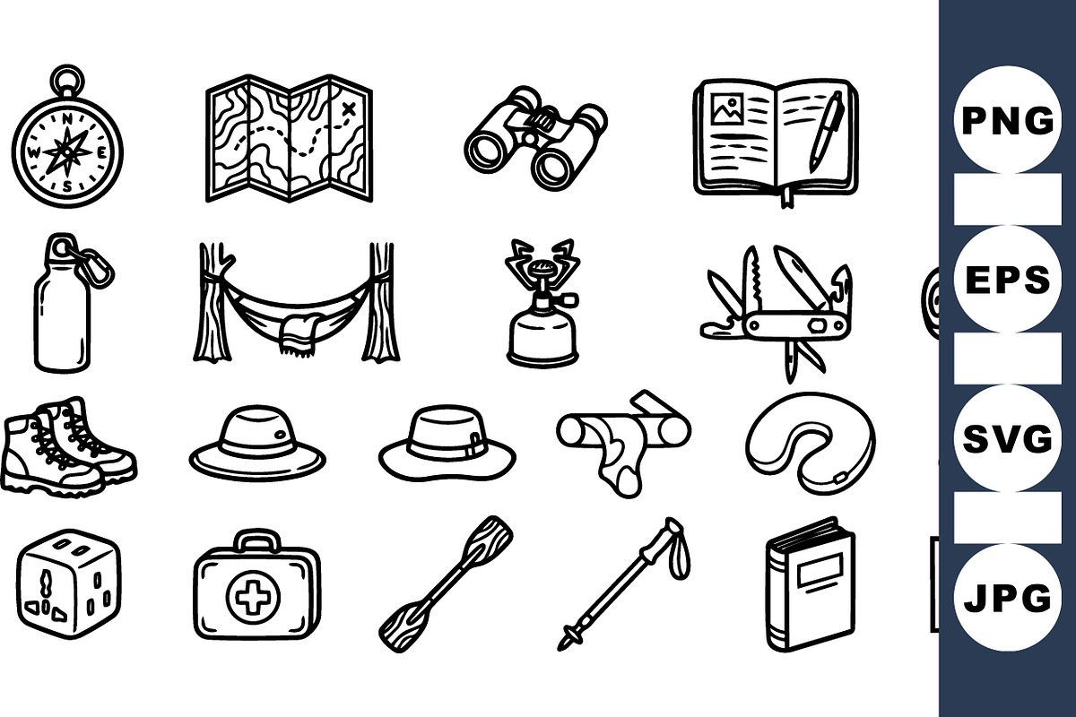 Outdoor Adventure Gear Icons, an Illustration by designvectx (Photo 1 of 3)