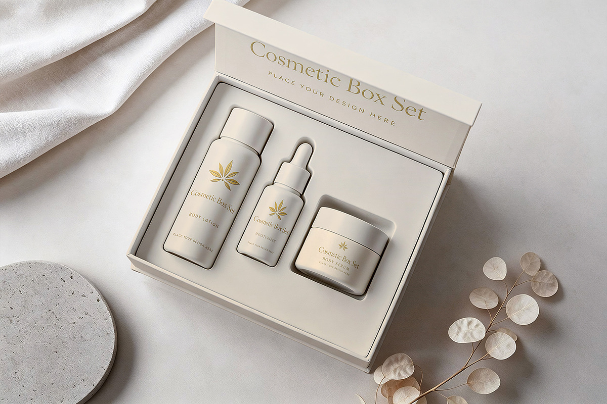 Cosmetic Box Package Set Mockup, a Packaging Mockup by Pitchlook.Studio (Photo 2 of 4)