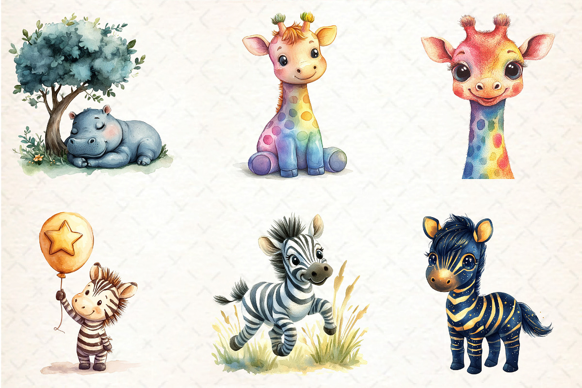 Watercolor Cute Safari Animals Png, an Illustration by DreamCafeArt (Photo 3 of 5)
