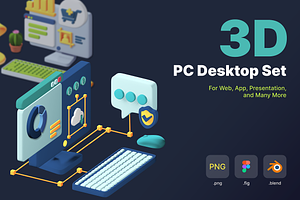 3D Isometric PC Desktop Set