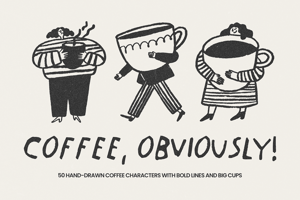 50 Hand-Drawn Сoffee Characters, a Food Illustration by Veyla (Photo 2 of 13)