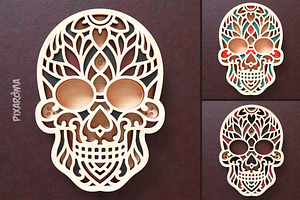 Sugar Skull 3D Layered SVG Cut File