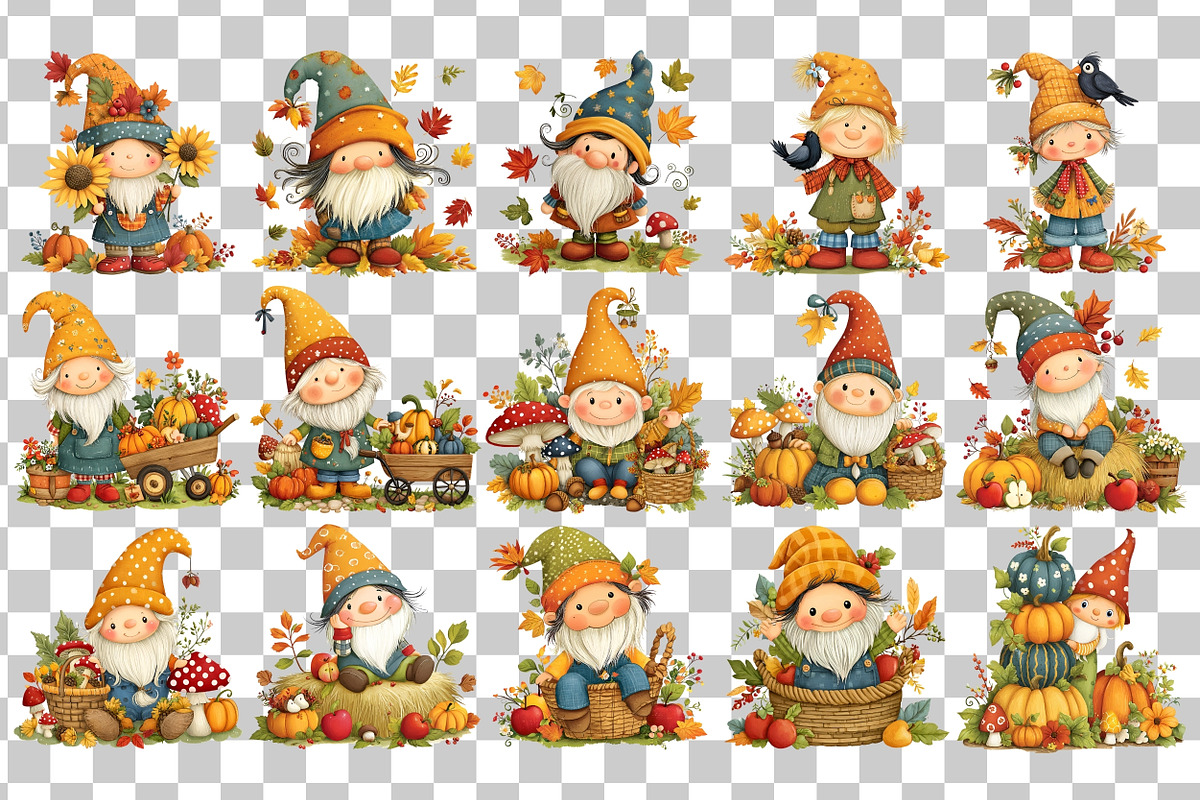 Whimsical Harvest Gnomes Clipart, a Seasonal Illustration by Nicolle's Colorful Art (Photo 3 of 5)