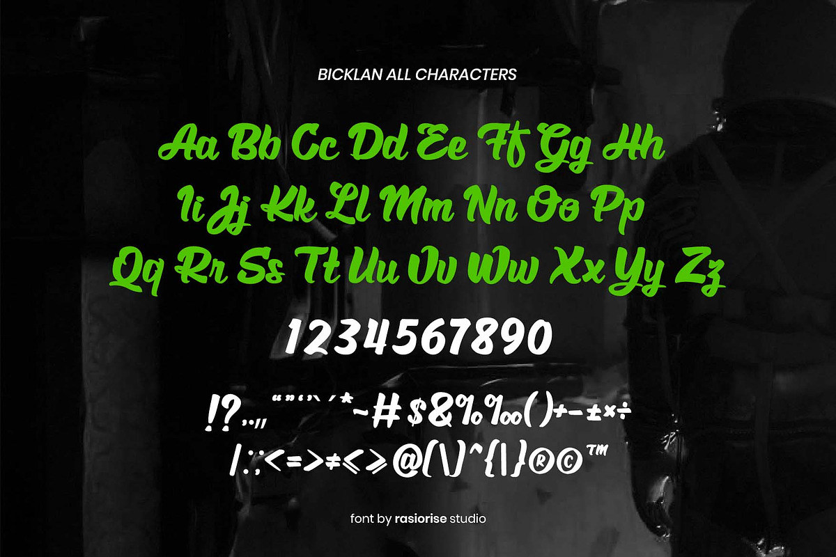 Bicklan a Script Brush Font, a Script Font by Rasiorise Studio (Photo 5 of 12)