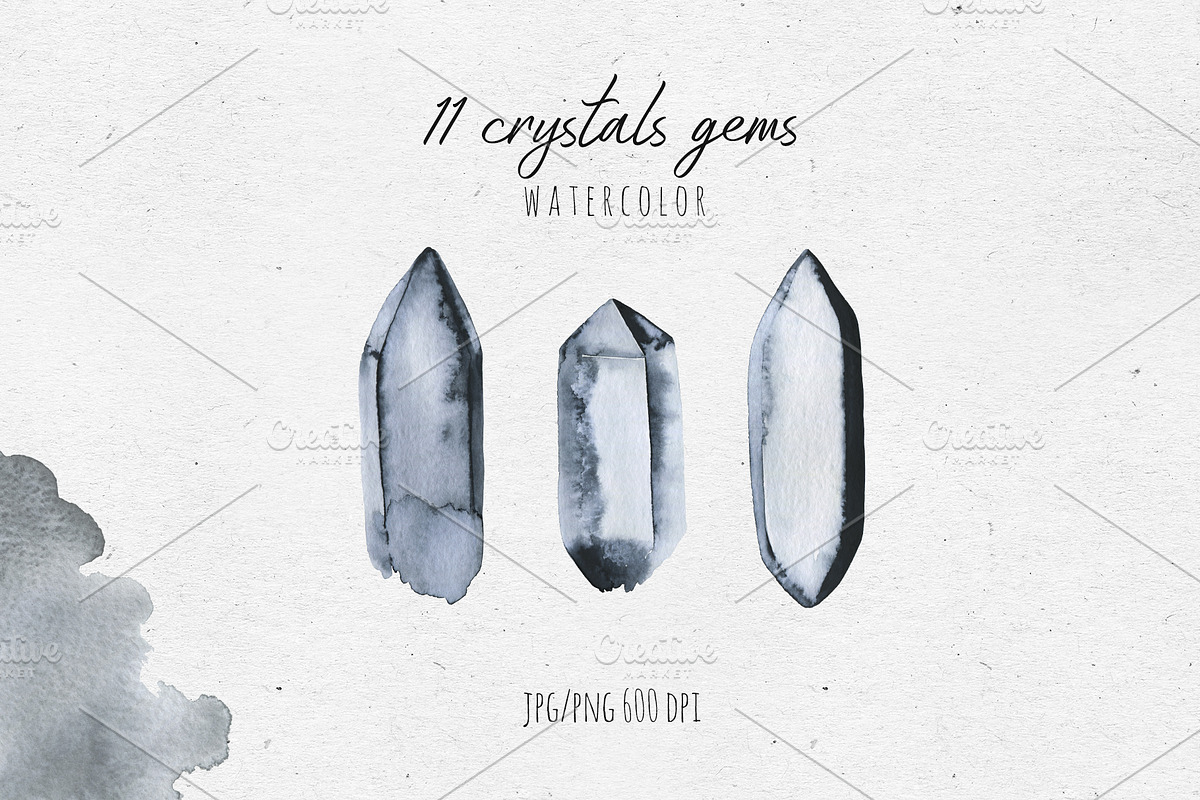 Crystals Gems Watercolor, a Texture Illustration by Maria's little shop (Photo 2 of 7)