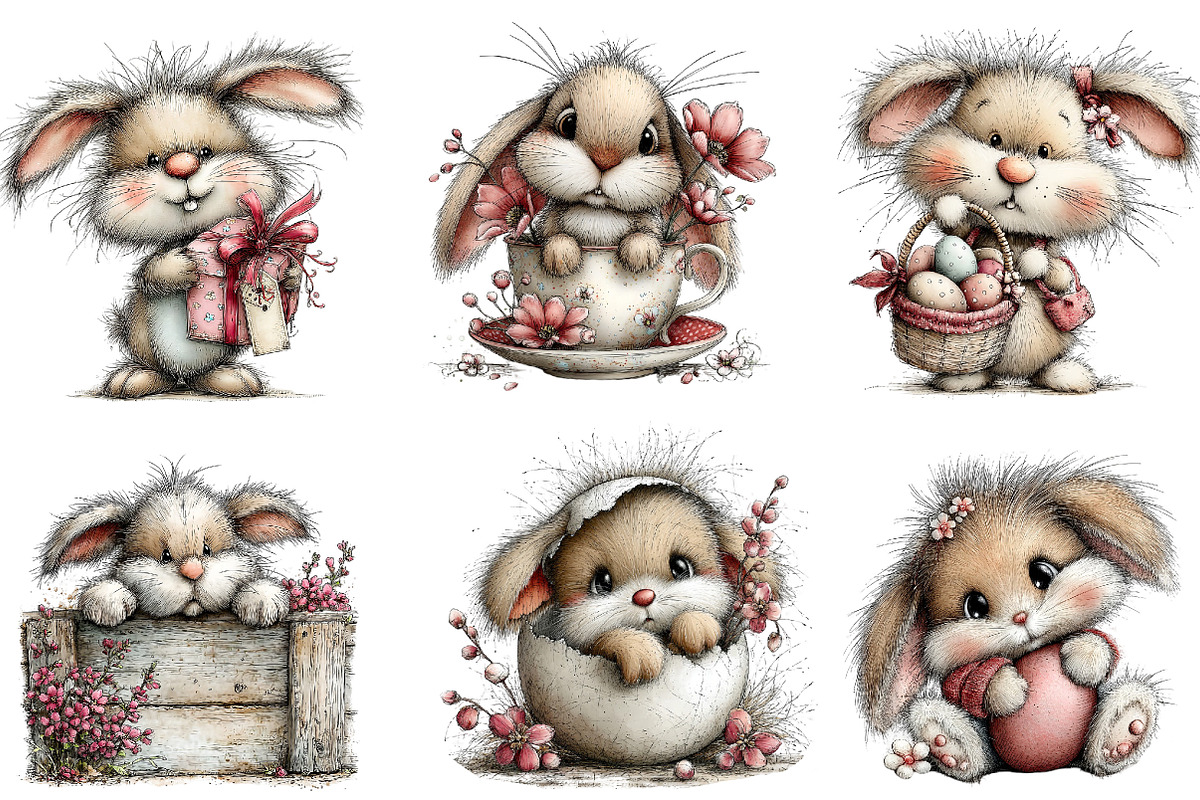 Whimsical Easter Bunny Clipart PNG, an Illustration by Dream Creation (Photo 2 of 7)