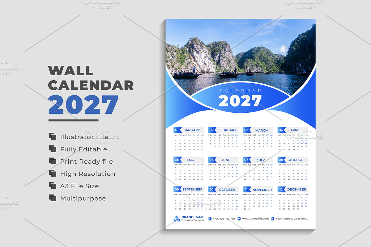 Wall Calendar 2027, a Stationery Template by pixelcreatx (Photo 3 of 5)