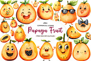 Watercolor Papaya Fruit Clipart,, an Illustration by CreationArt (Thumbnail 1 of 9)
