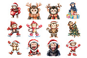 Christmas Monkey Clipart, an Illustration by Design Market (Thumbnail 2 of 4)
