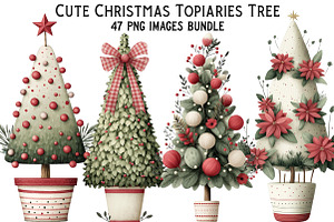 Cute Christmas Topiaries Tree, an Illustration by Craft Nest