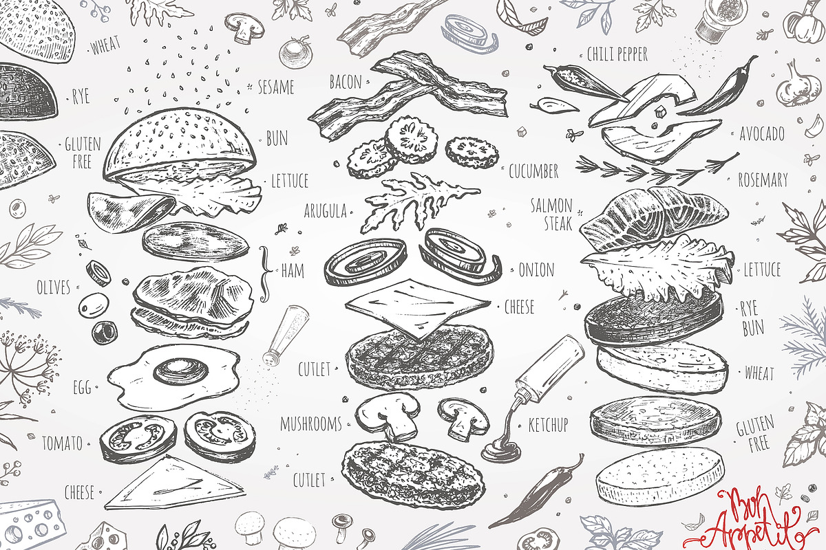 Burger menu. Hand-drawn, a Food Illustration by Margo Miller (Photo 3 of 14)