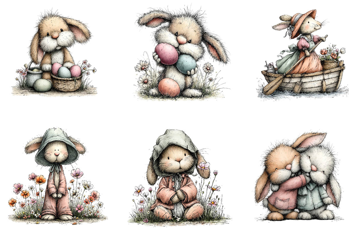 Vintage easter spring bunny clipart, an Illustration by CreationArt (Photo 7 of 7)
