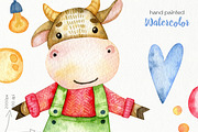 Watercolor Christmas Bulls Clipart, a Decorative Illustration by OllyKo Art (Thumbnail 8 of 8)
