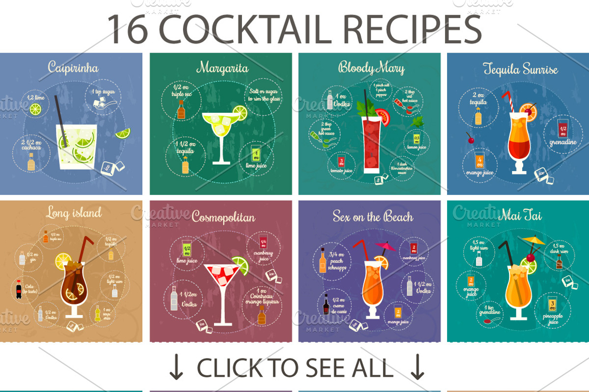 16 popular cocktail recipes, a Food Illustration by Mallinka (Photo 2 of 4)
