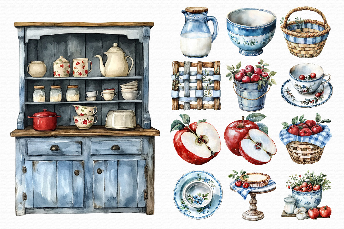 Watercolor vintage kitchen clipart, an Illustration by Libby Wishes (Photo 4 of 4)