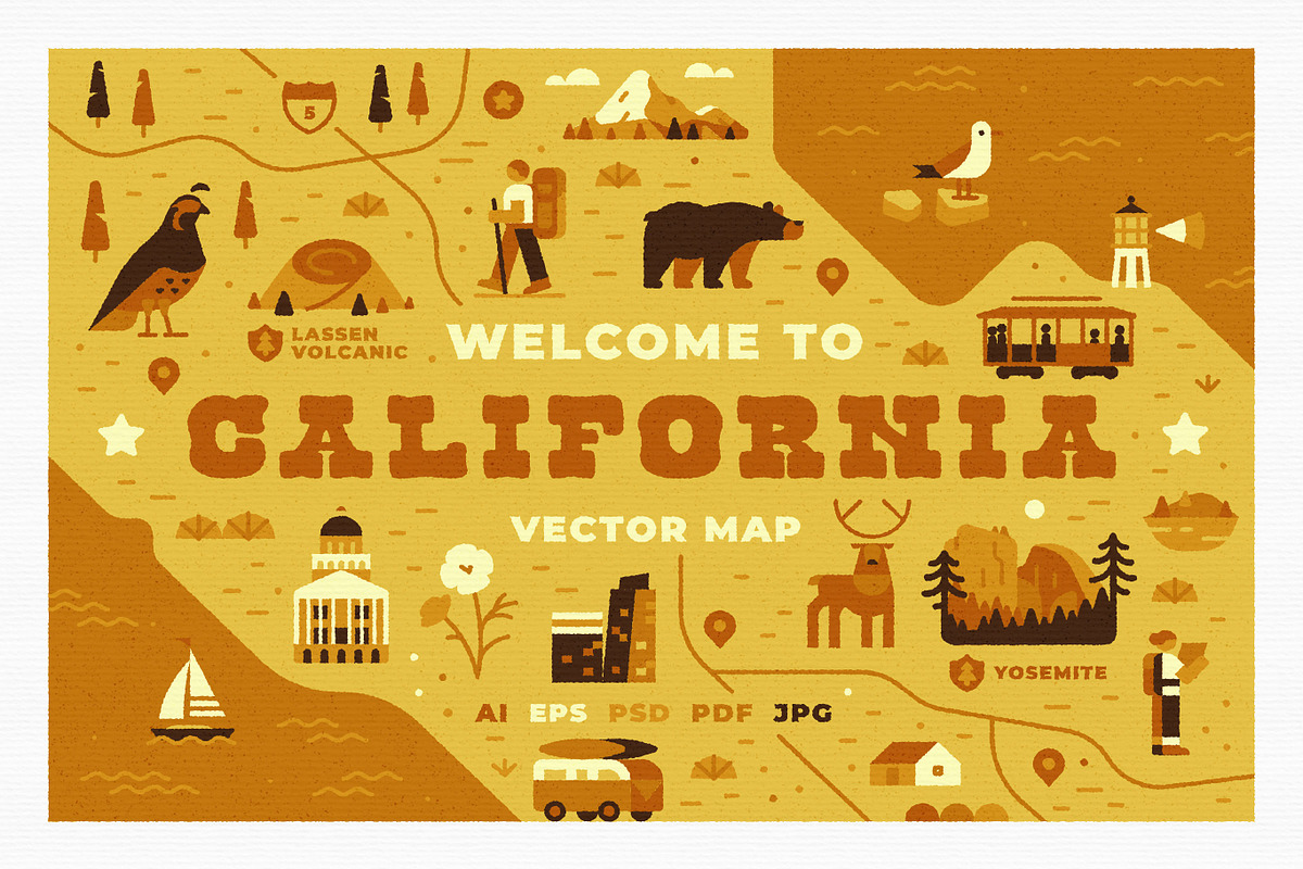 Vector Map of California, an Illustration by Red Monkey (Photo 1 of 7)