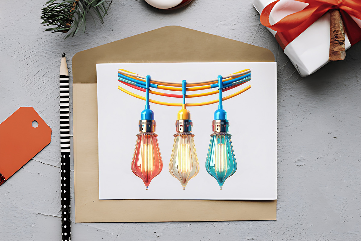 Retro Christmas Lights Watercolor, an Illustration by RobertsArt (Photo 3 of 7)