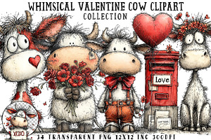 Whimsical Valentine Cow Clipart, an Illustration by OK Design