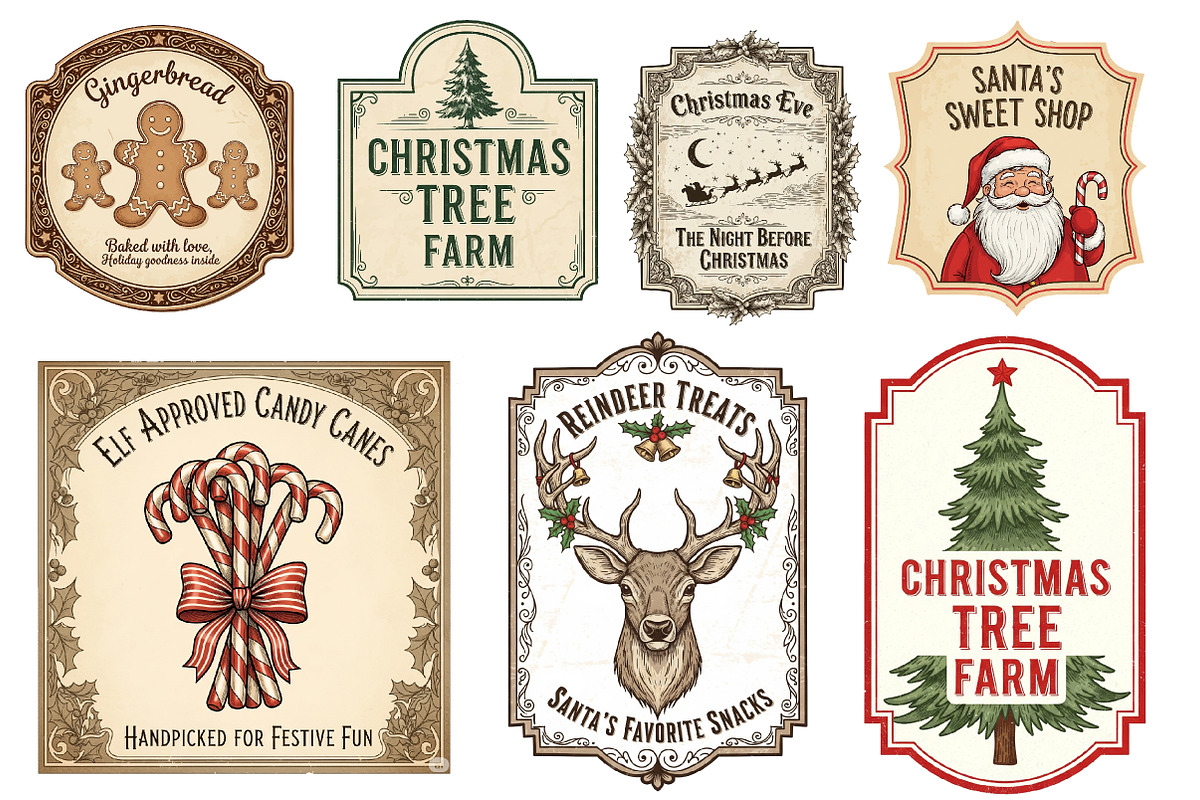 Vintage Christmas Labels Sublimation, an Illustration by Dream Creation (Photo 2 of 8)
