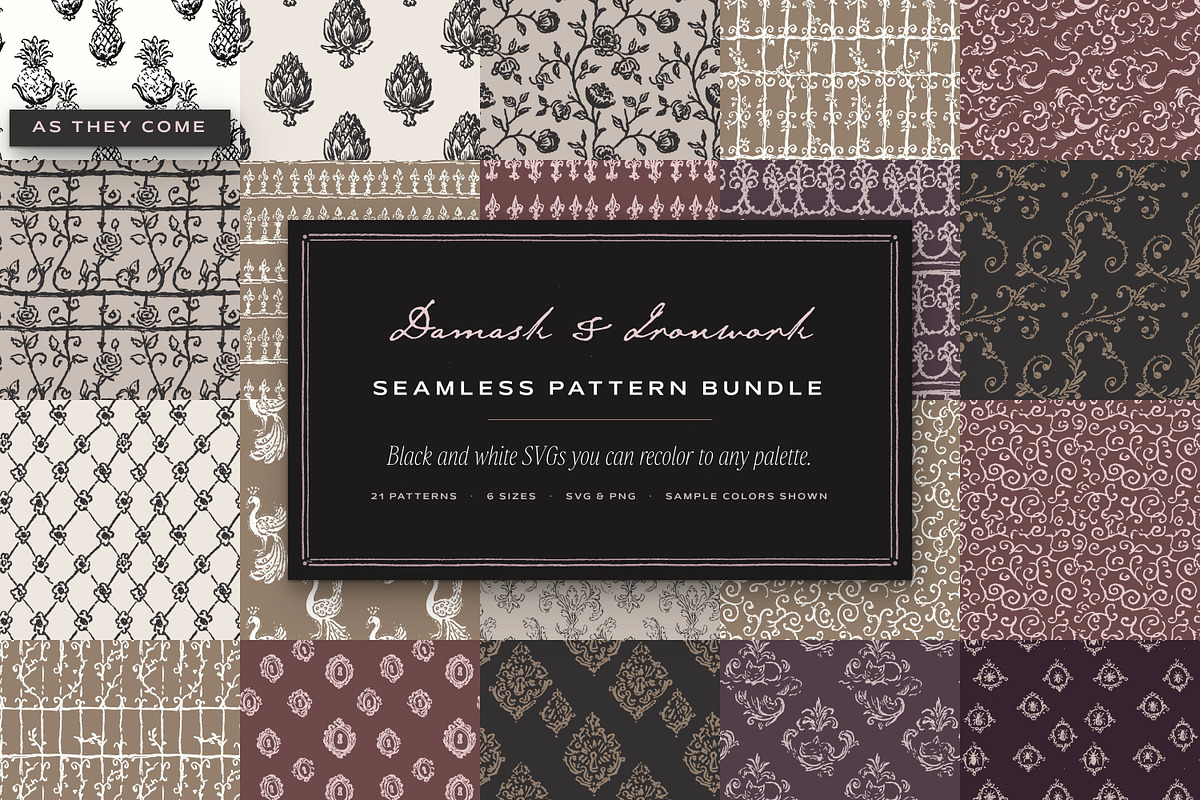 Damask & Ironwork Seamless Patterns, a Pattern Graphic by The October Creative (Photo 1 of 12)