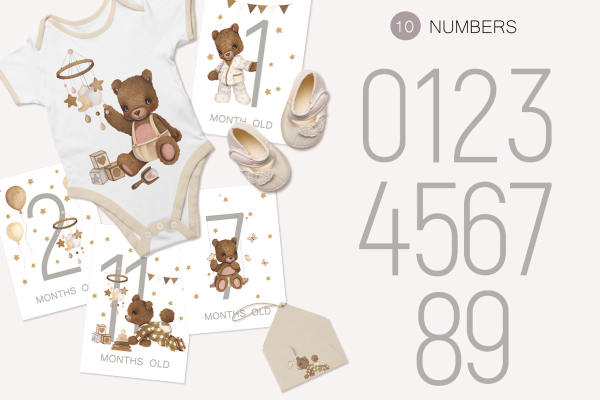 Watercolor Set Bear and His Numbers, an Animal Illustration by ViktoriyaD (Photo 4 of 5)