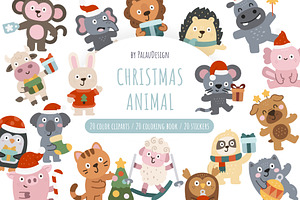 Christmas Animals Clipart Set, a Seasonal Illustration by Palau