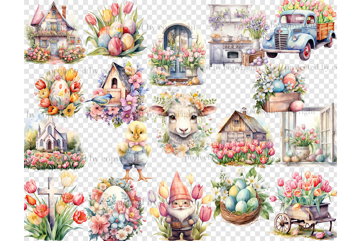 Easter Pastel Clipart | Cottagecore, a Seasonal Illustration by GlamArtZhanna (Photo 5 of 6)
