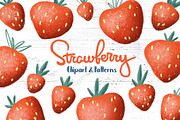 Strawberry Clipart And Patterns, a Pattern Graphic by RabbitAndPencil (Thumbnail 1 of 8)
